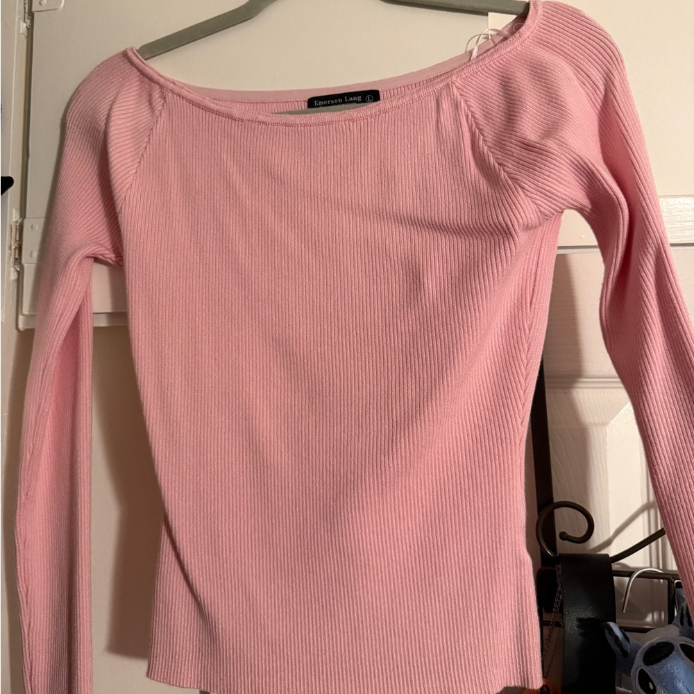 Soft Pink Ribbed Long Sleeve off the shoulder Top